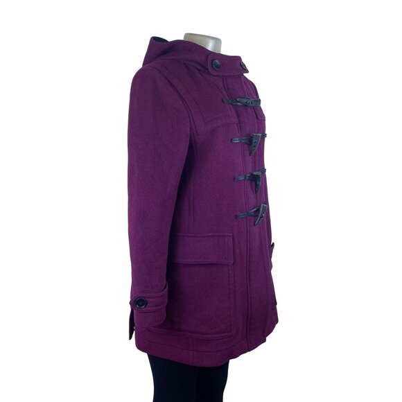 Women’s Magenta Plaid Wool Toggle Coat Hooded Classic Winter Size 8 - Picture 2 of 14